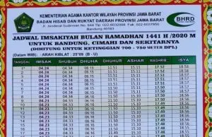 JADWAL IMSAKIYAH BULAN RAMADHAN 1441 H/2020 M