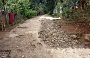 Kerusakan Jalan didusun Ciomas,Desa Kamal,Kec Tanjungmedar,dikeluhkan warga.