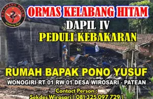 Ormas Kelabang Hitam Dapil IV Kembali Beraksi, Kali ini Peduli Kebakaran Rumah Pono Yusuf