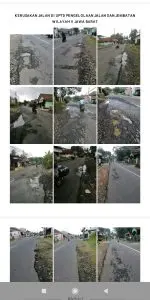 Beberapa ruas jalan rusak parah diruas jalan UPTDWilayah V Provinsi Jawa Barat