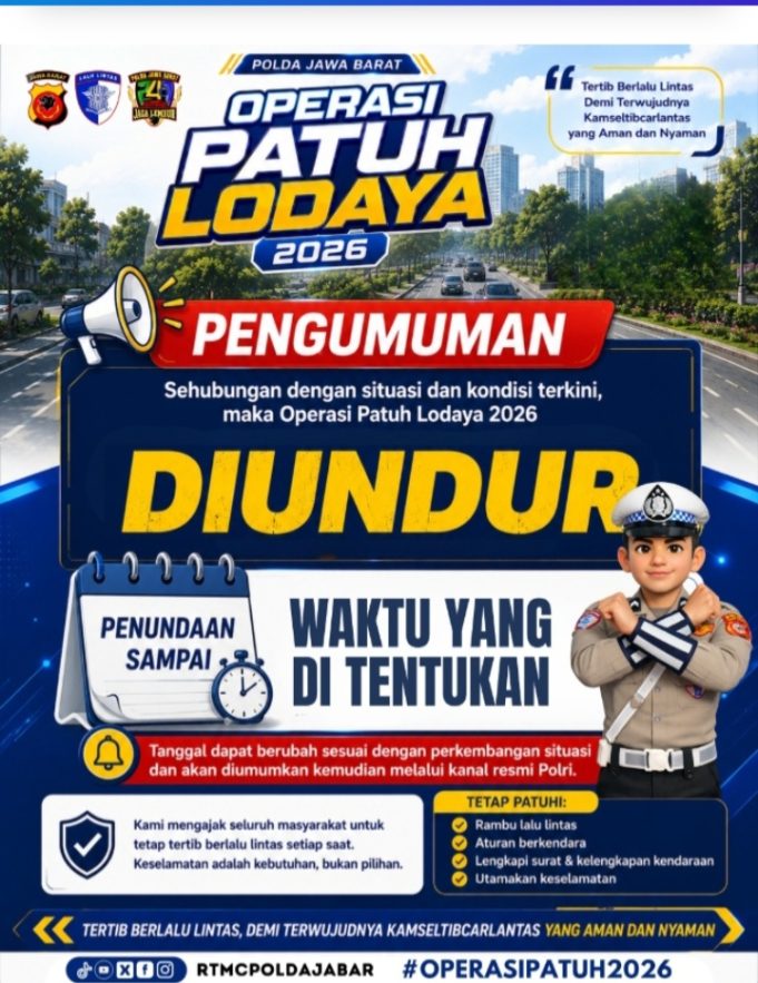 Operasi Patuh Lodaya 2026 Ditunda Polda Jabar Harap Masyarakat Tetap Tertib Berlalu Lintas.